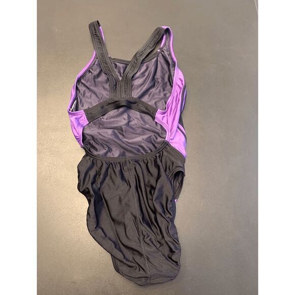 Speedo Women's Cut Out Back Bathing Suit One Piece Swimsuit Black Purple Size 6 - Picture 2 of 6